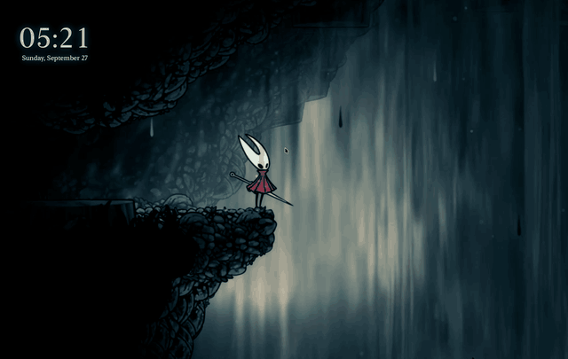 A moving video wallpaper with the clock in the corner